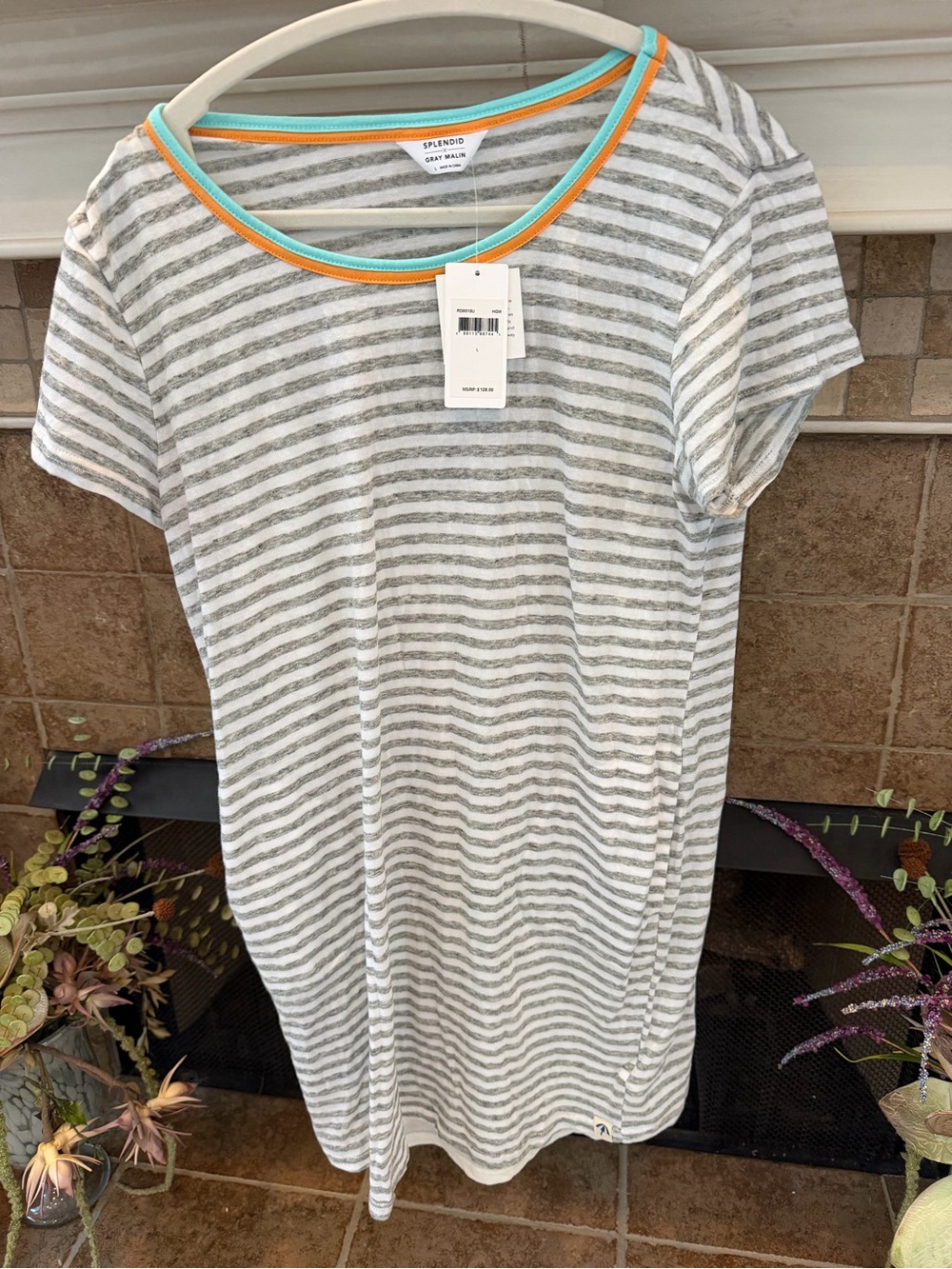 Splendid Grey Malin Dress Navy with Pockets Rainbow Sleeves Small
